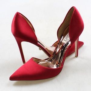 Badgley Mischka Red Satin Pumps 4"heel Sz 9